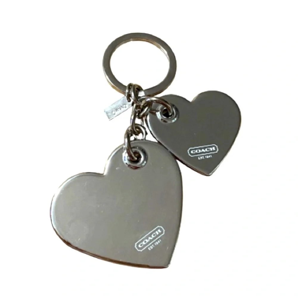 Coach Rare Poppy Heart Keychain, Pink and White, Silver-tone, NWOT
