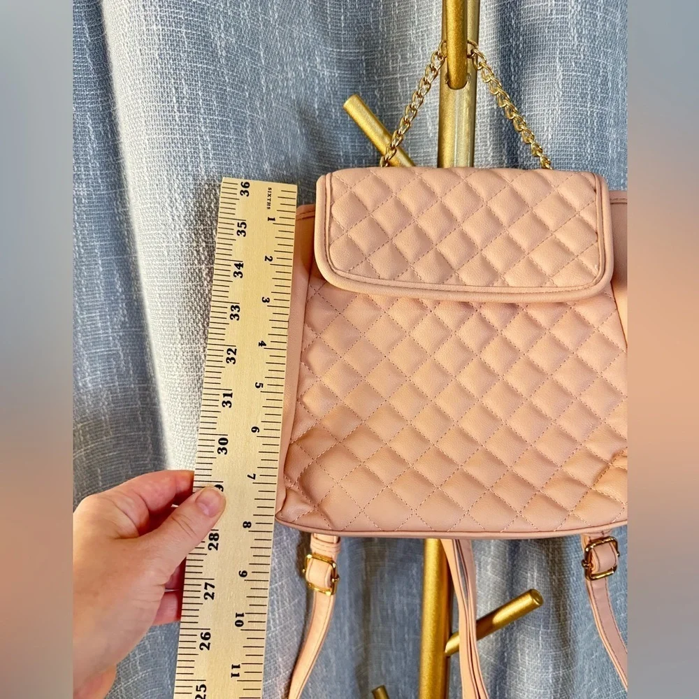 Blush Pink Square Quilted Convertible Backpack Purse with gold hardware
