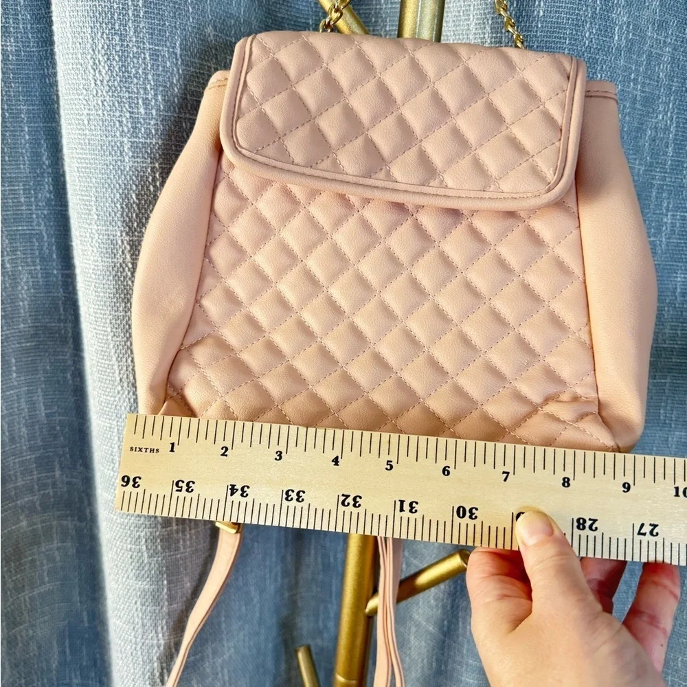 Blush Pink Square Quilted Convertible Backpack Purse with gold hardware