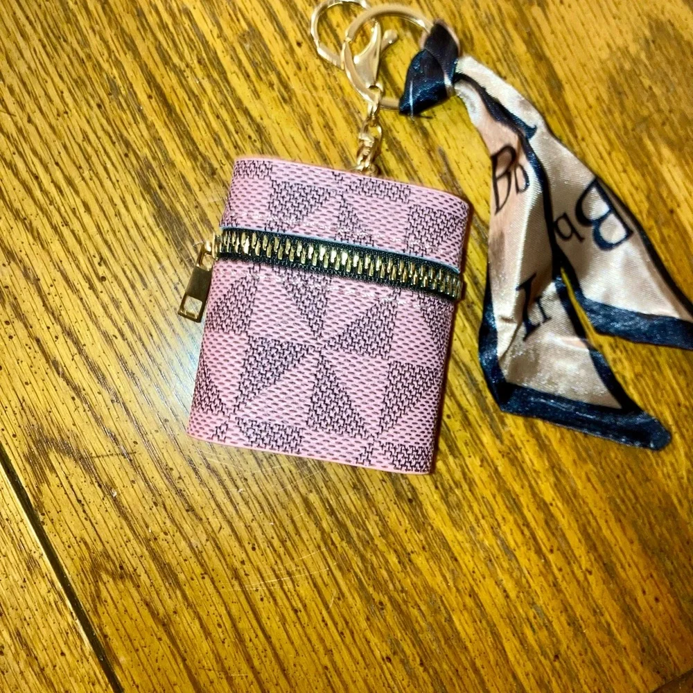 Geometric Bag Charm Keychain Pouch Pink