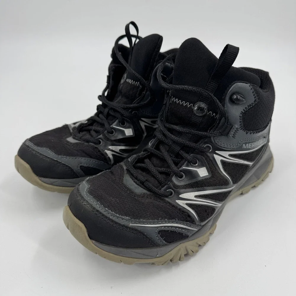 Merrell Capra Sport Mid Hiking Boots Mens‎ 7 Black Waterproof J35369 UniFly