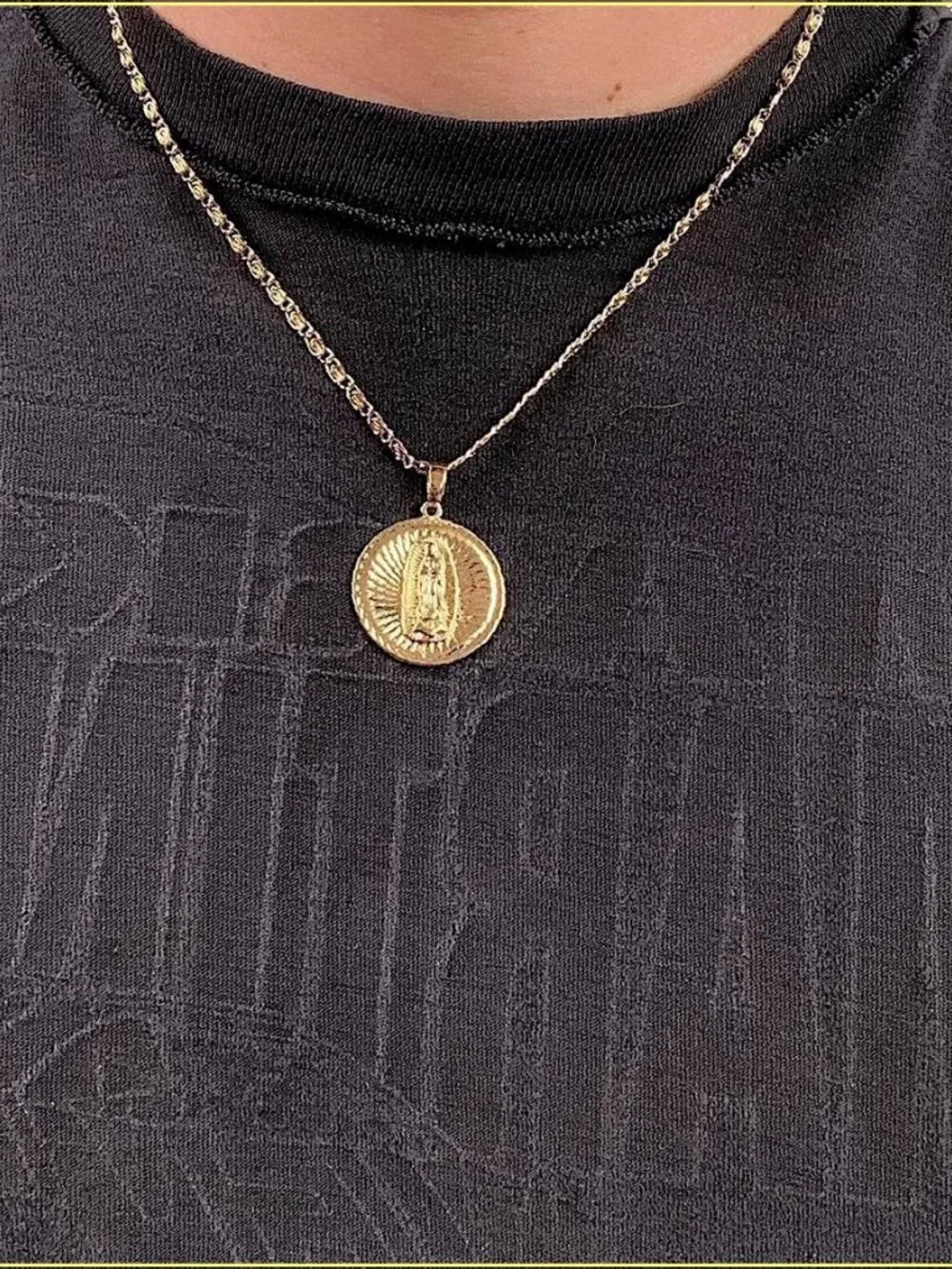 Saint Marry big pendant y2k 90s style gold necklace chain