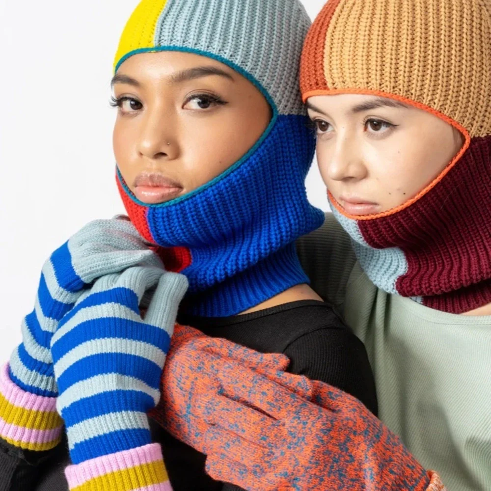 New! Verloop-STRIPED RIBBED LONG GLOVES-Golden Olive Navy