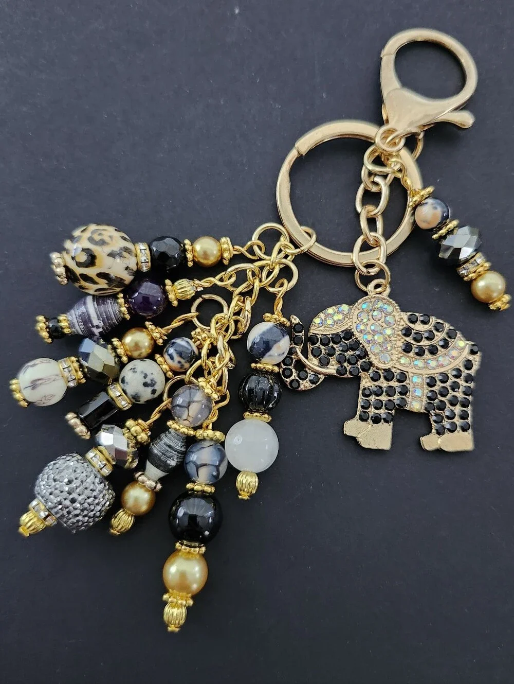 Elephant Purse Charm or Keychain Agate Paper Granite Handcrafted