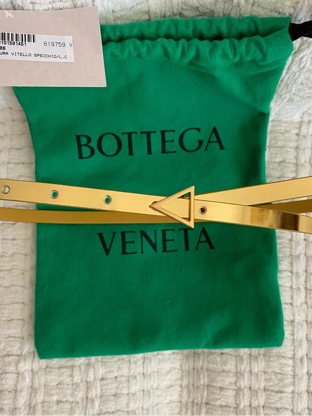 Bottega Veneta Triangle Skinny Belt Gold Yellow Leather NWT