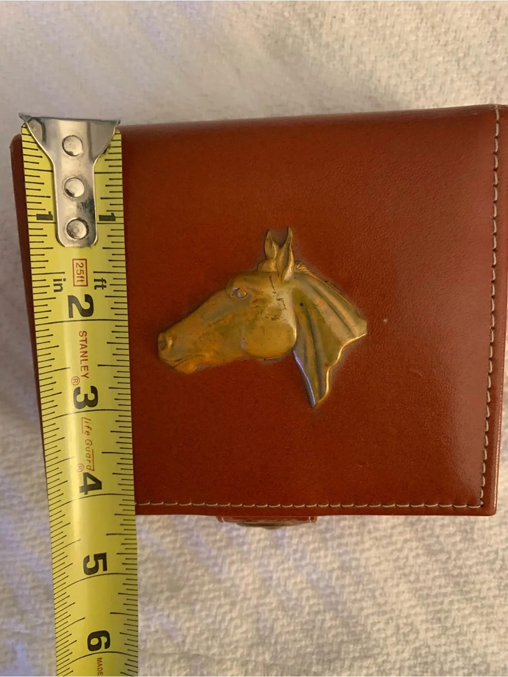 Leather Travel Jewelry Case with Brass Horse Emblem - Brown