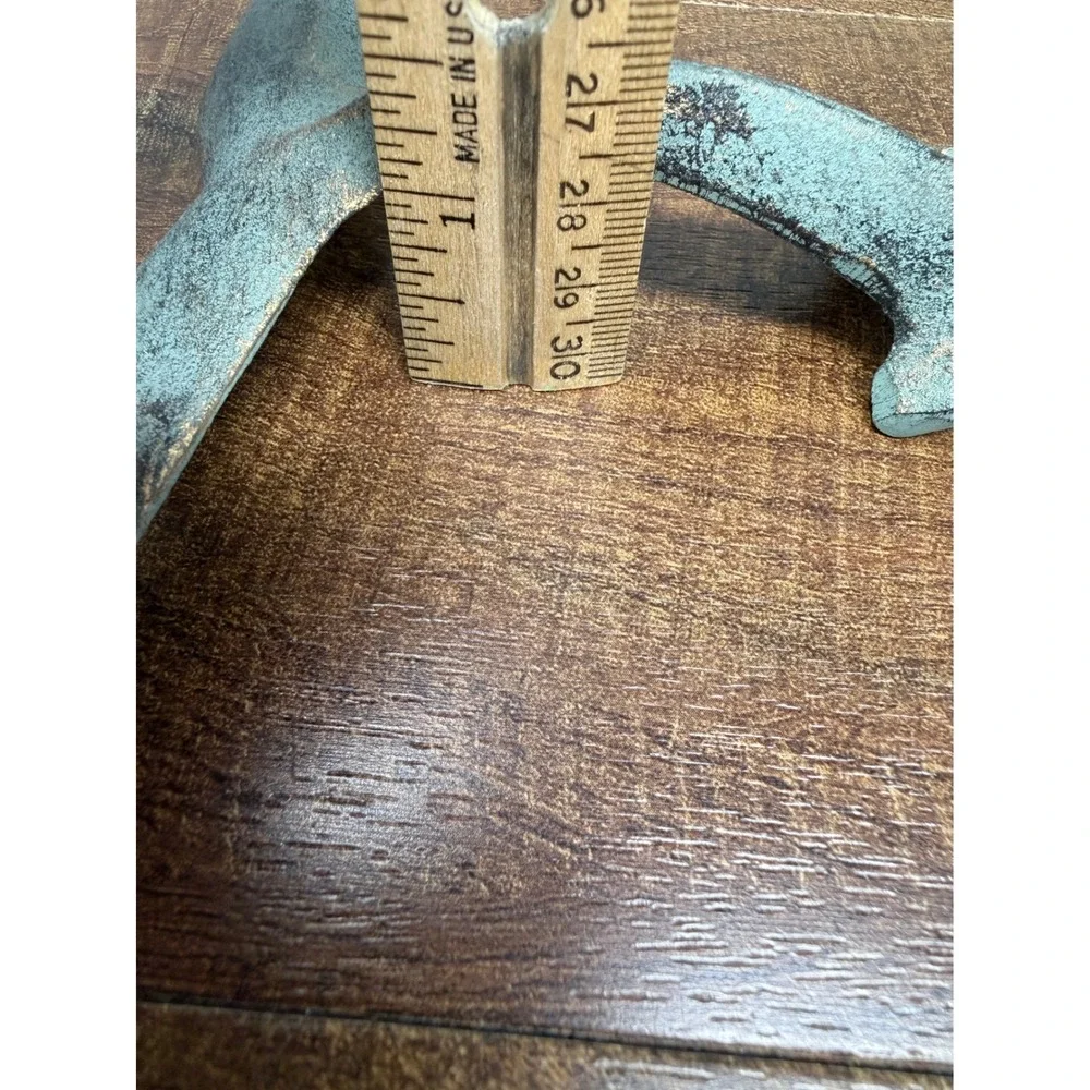 Set of 5 Cast Iron Whale Tail Wall Hooks Verdigris Coastal Green Nautical