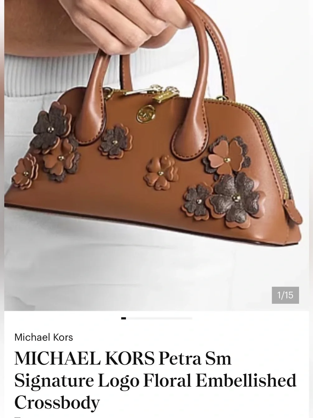 Michael Kors Brown Floral Appliqué Satchel
