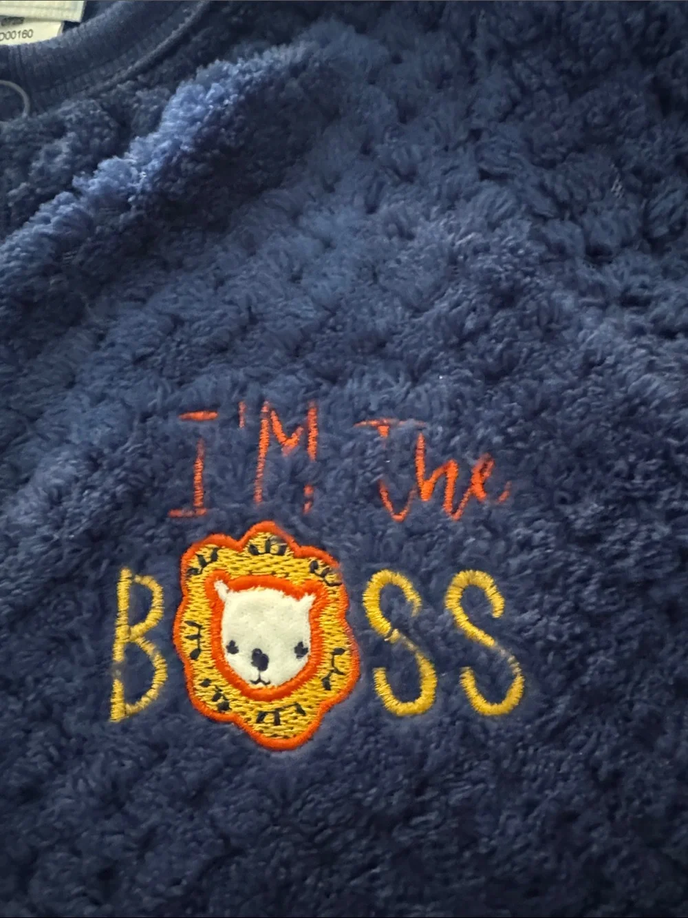 Carter's Navy Plush Footed One-Piece with 'I'm the Boss' Lion