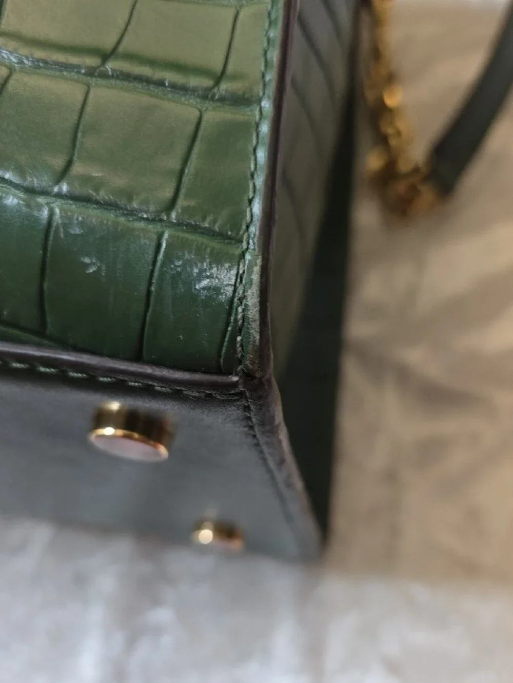 Michael Kors Nouveau Hamilton Dark Green Croc-Embossed Leather Satchel