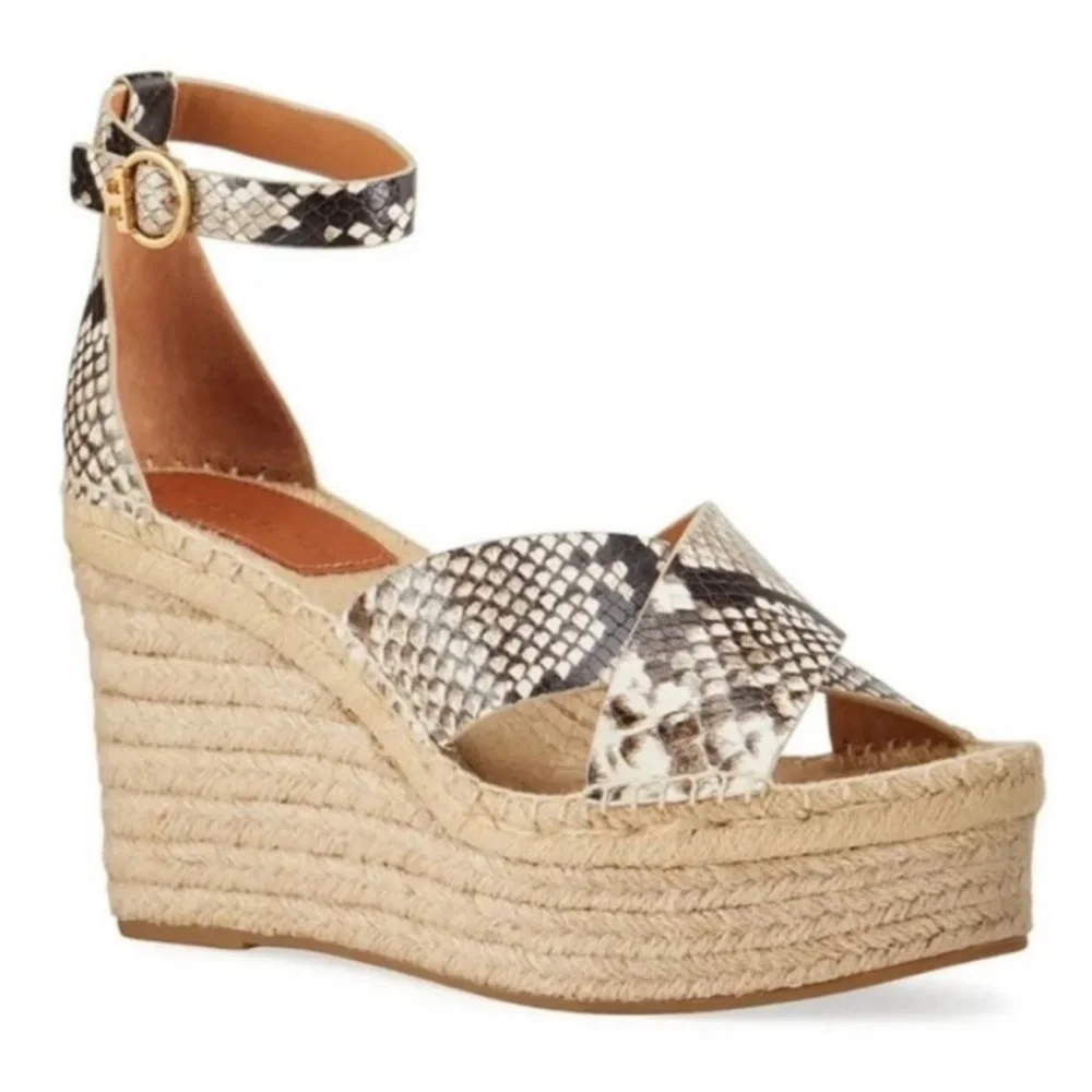 Tory Burch Selby Snake Print Espadrille Wedges Womens Size 8.5