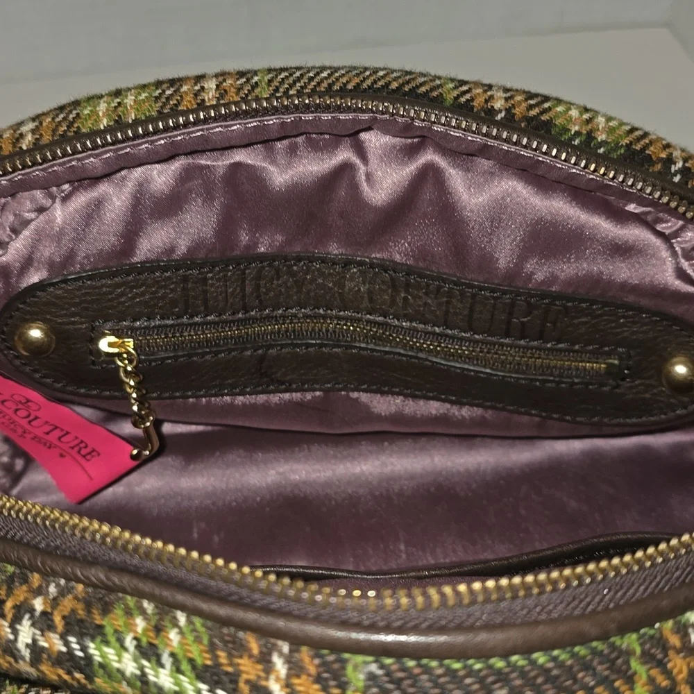 Juicy Couture Brown and Green Plaid Bowler Bag