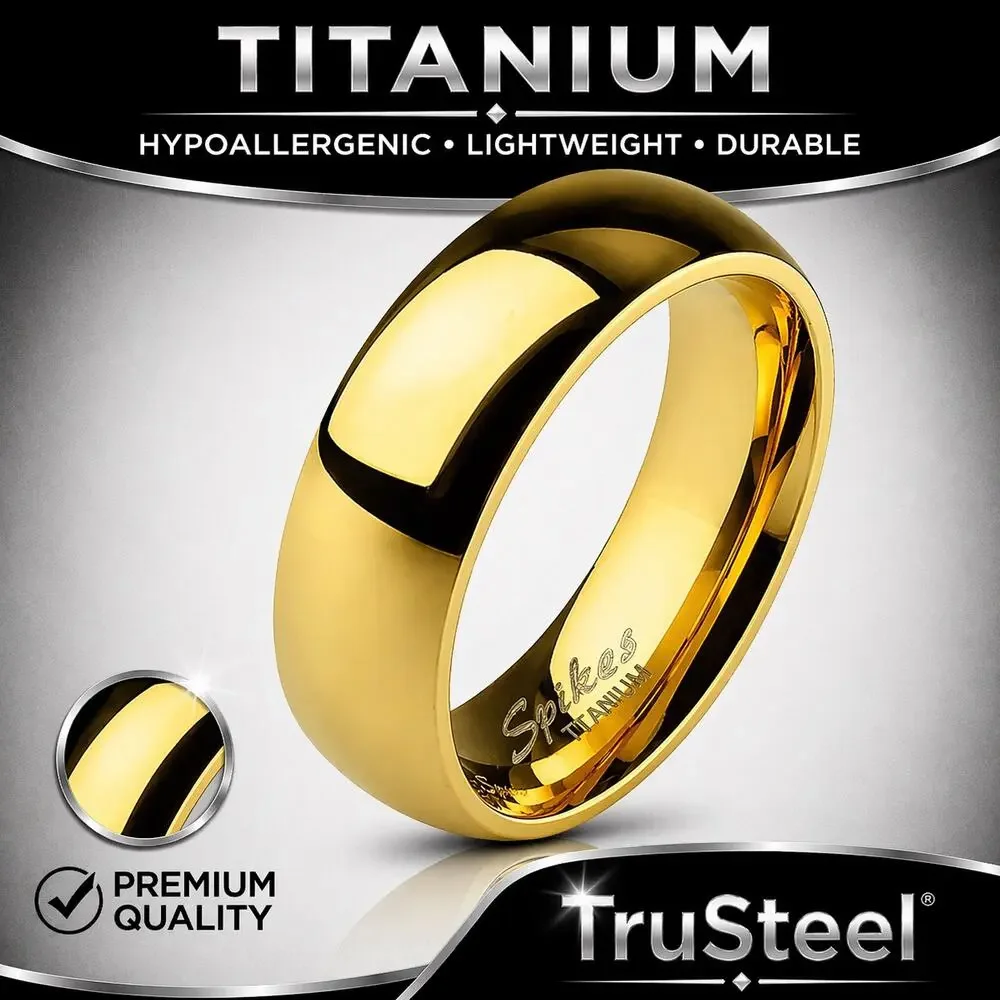 Classic Gold Solid Titanium men’s women’s hypoallergenic Band Ring 6 mm size 9