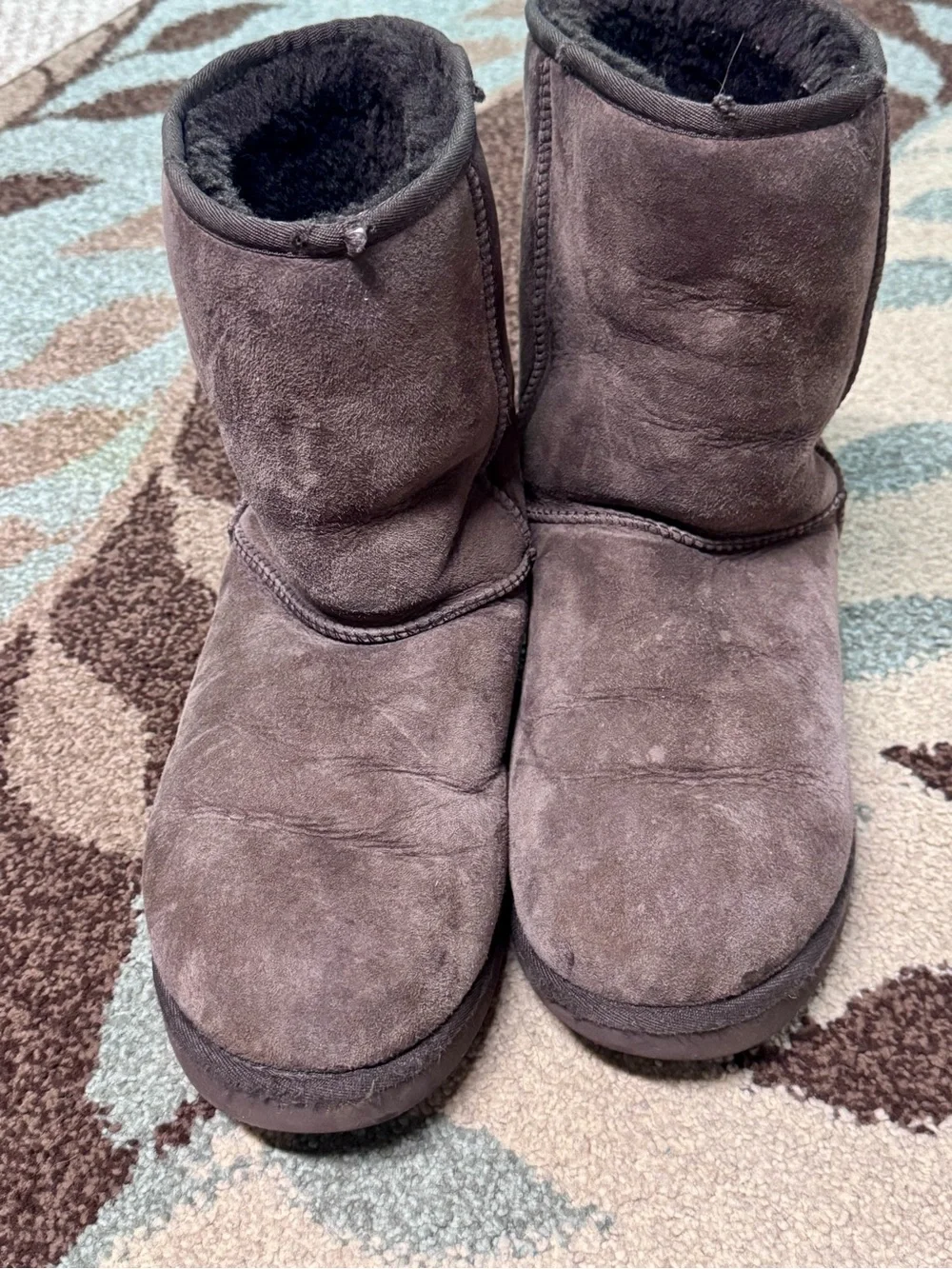 UGG Short Suede Shearling Boots - Brown 11