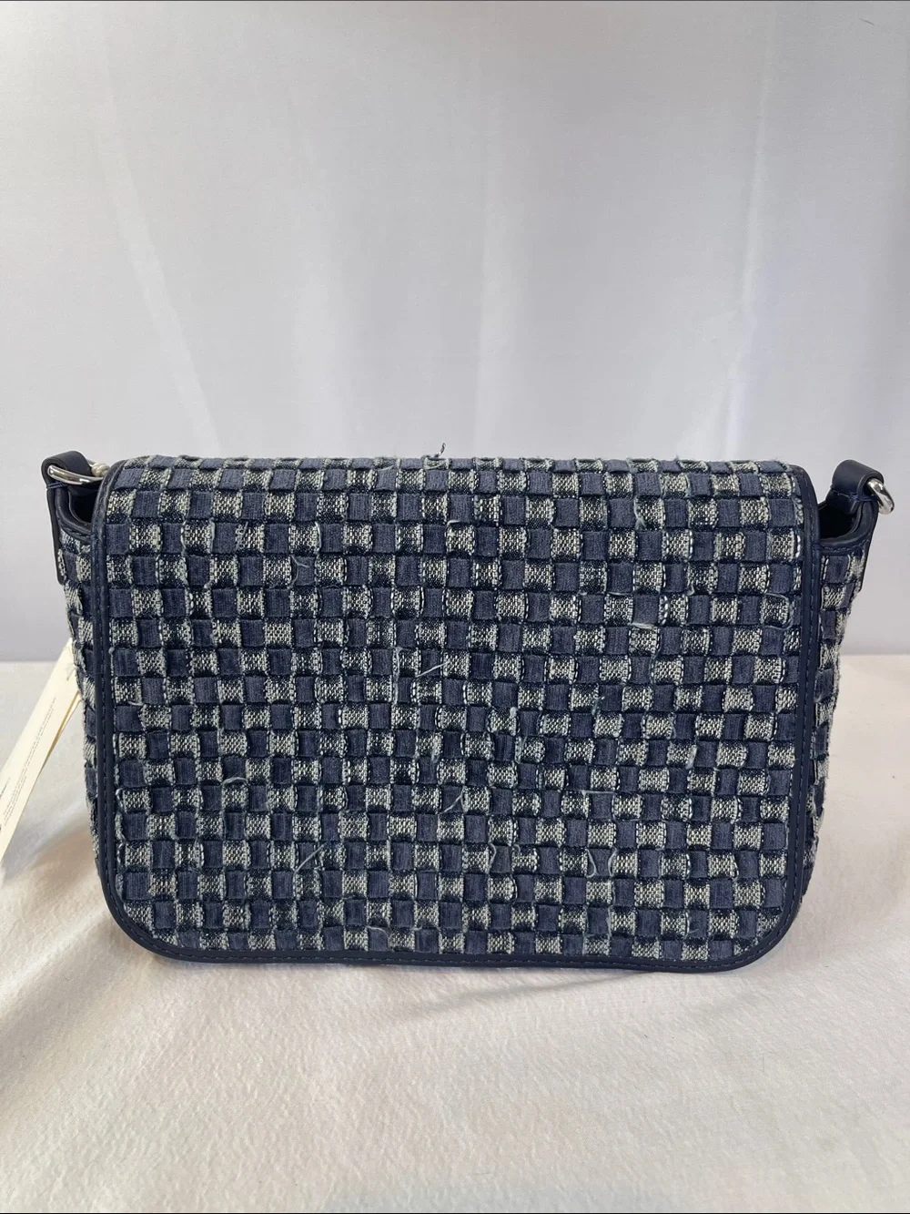 NWT Tory Burch Thea Denim Flap Crossbody Woven Blue 2 Straps
