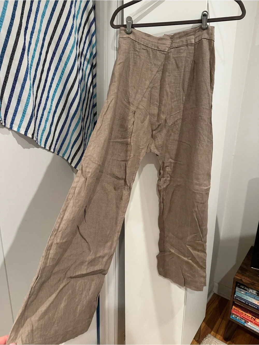 Zara Linen-Blend wide leg pants in Taupe