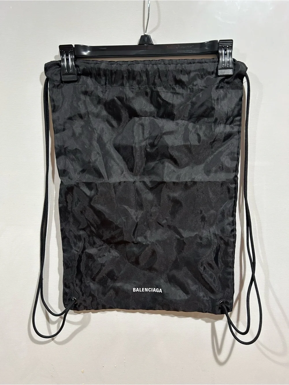 Balenciaga Black Nylon Drawstring DUSTBAG with White Logo