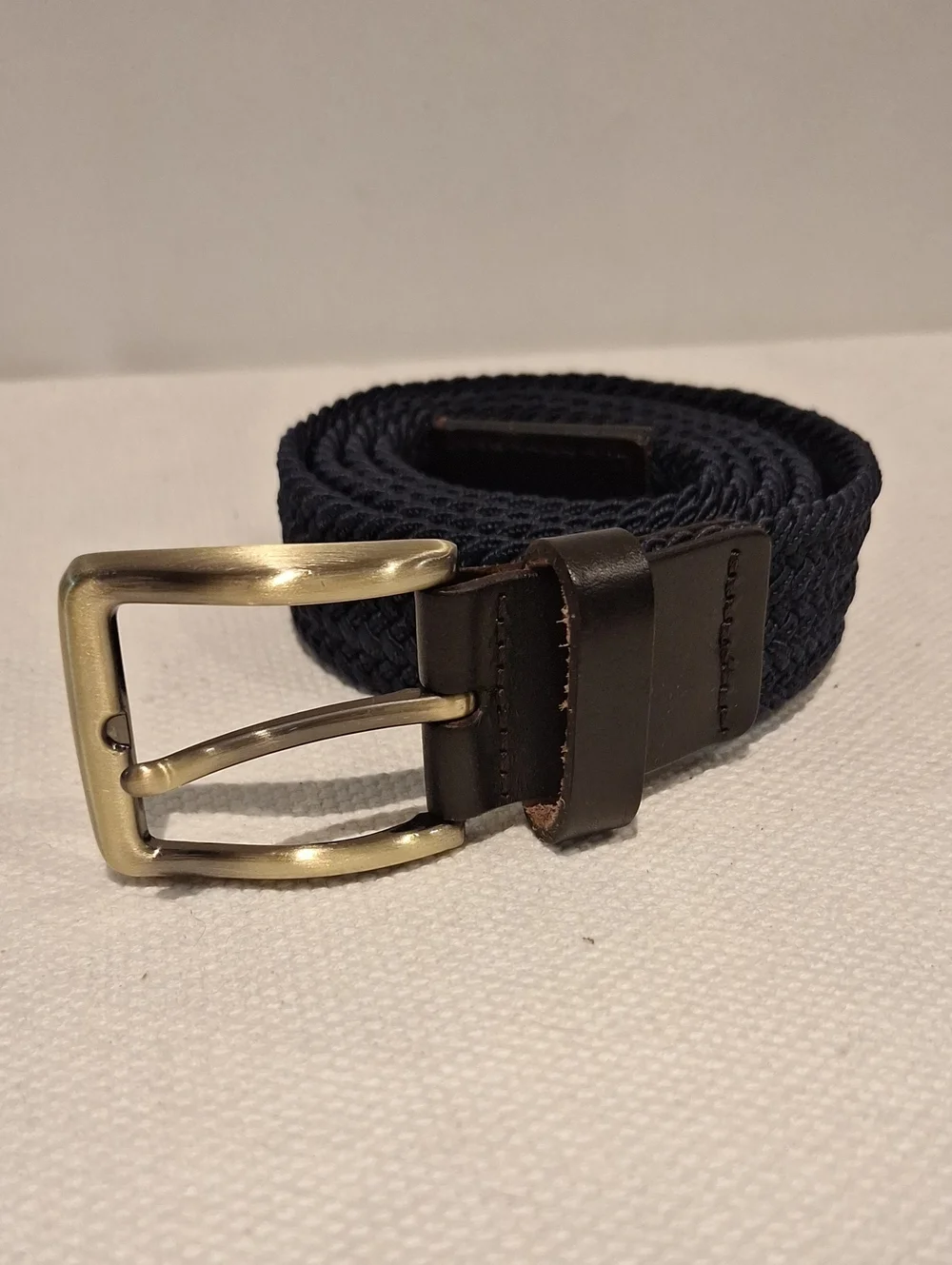 Larsson & Co. Woven Corded Navy Stretch Belt with Brass Buckle
