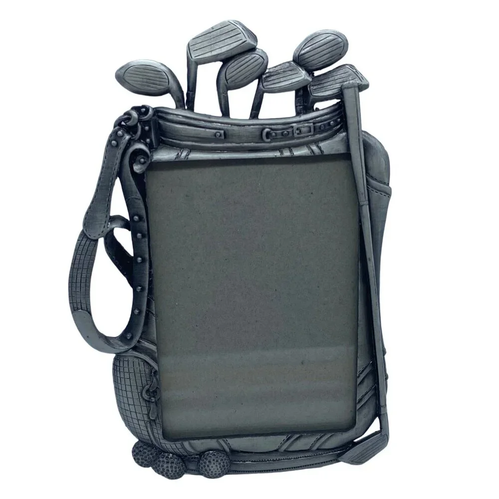 Golf-Themed Pewter Picture Frame Vintage Golf‎ Clubs Bag Design 3.5