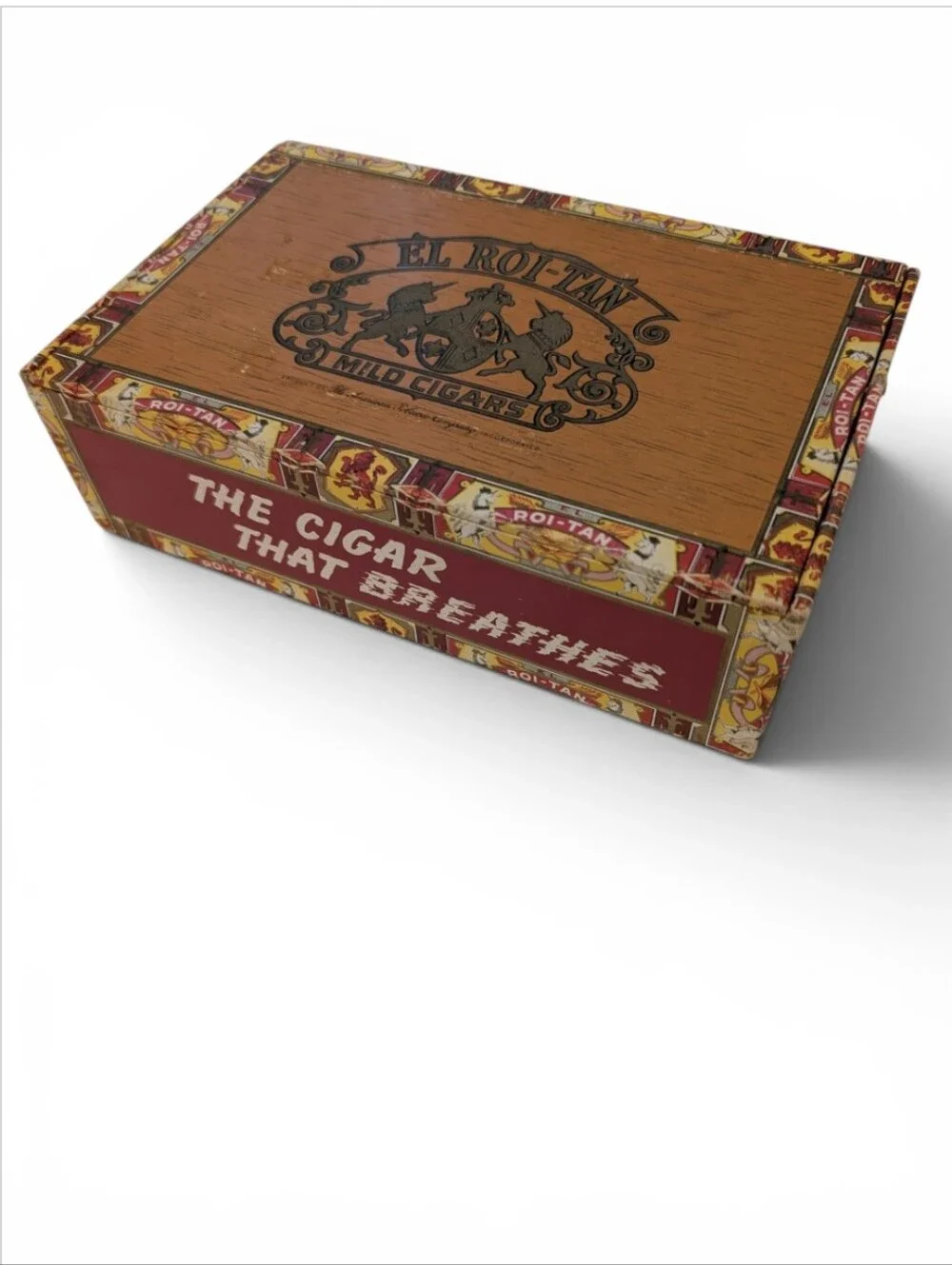 VINTAGE El Roi-Tan Cigar Box Decorative Red Yellow Brown Storage Container