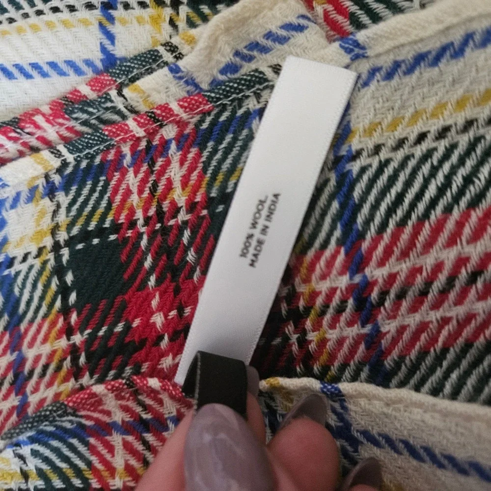 Talbots 100%‎ Wool Tartan Plaid Scarf Red Cream Green