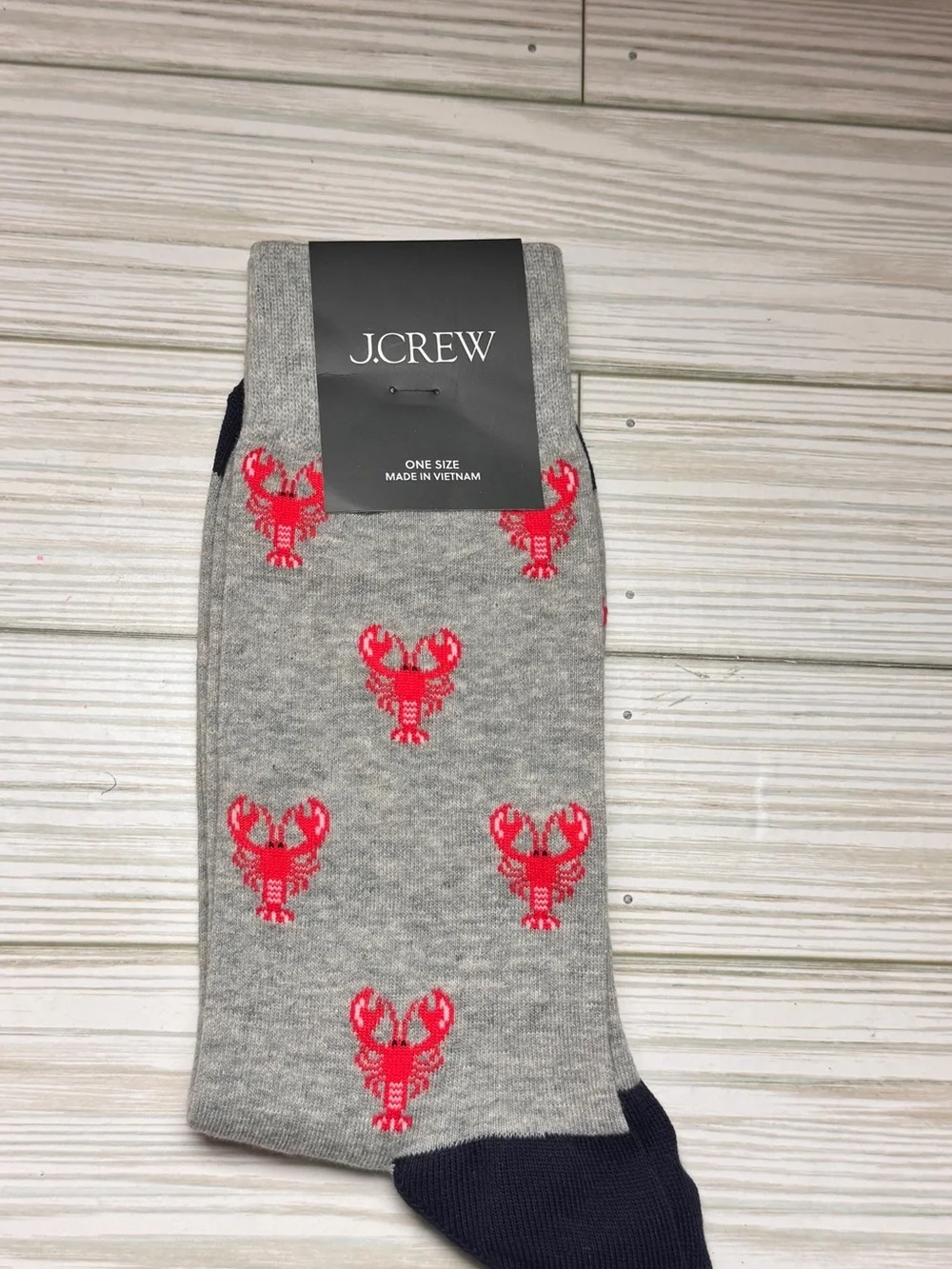 J. Crew Crew Style Gray Lobster Pattern Socks One Size New With Tag