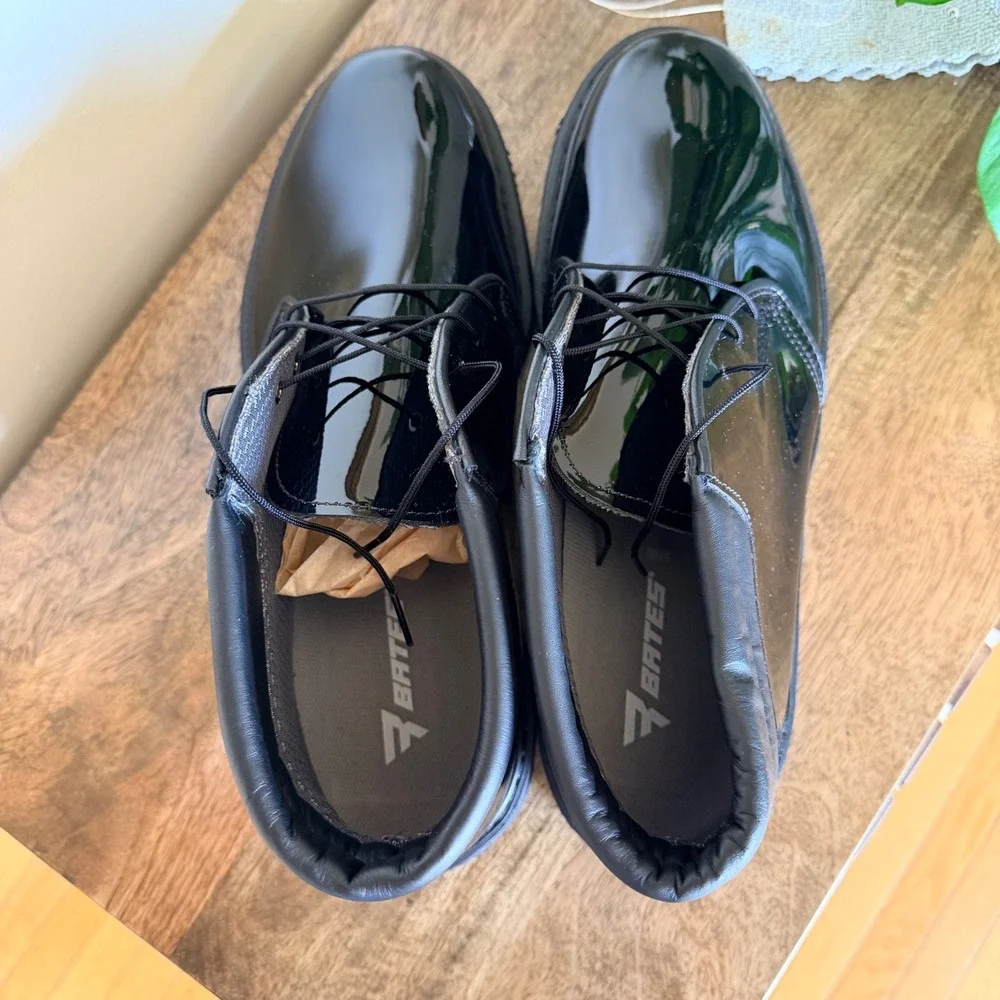 Bates High Gloss Chukka Boots Mens 10.5D Black Patent Uniform Duty Shoes Lace Up