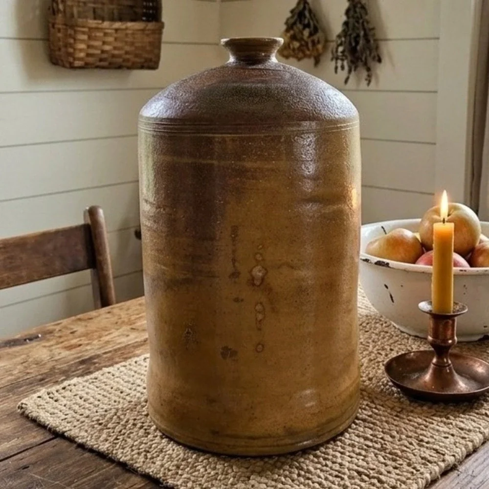 Vintage Studio Pottery Stoneware Vase Large Salt Glaze Brown Earthy Rustic Jug
