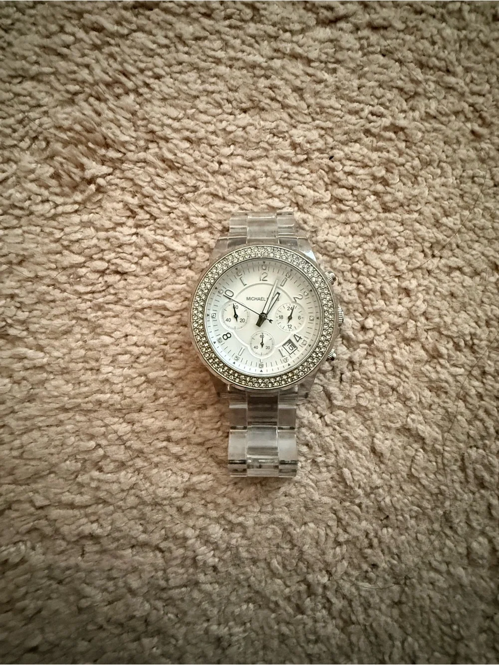 Authentic Michael Kors Silver-Tone Dial Clear Acrylic Bracelet Watch