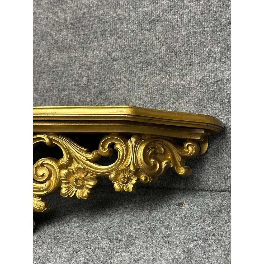 Vintage ornate gold wall shelf 19” French Provincial Hollywood Regency resin