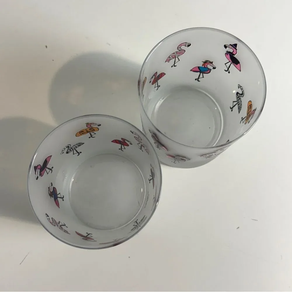 2 Culver Frosted Halloween Flamingos in Costumes Cocktail Glasses