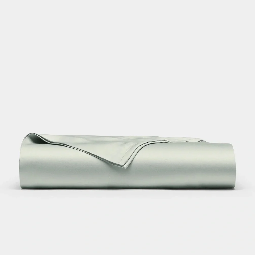 Cozy Earth Bamboo Flat Sheet Luxury Satin, Light Green, Queen