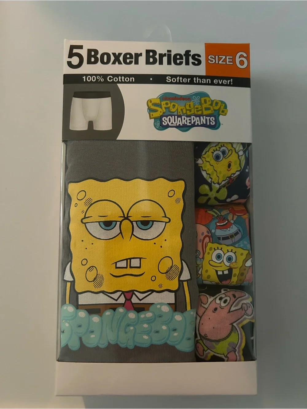 Spongebob Cotton Boxer Briefs 5-pack boys size 6