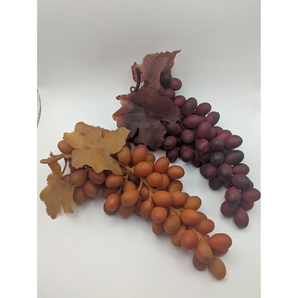 Vintage Style‎ Artificial Grape Clusters Burgundy Amber Faux Fruit Decor 2pc