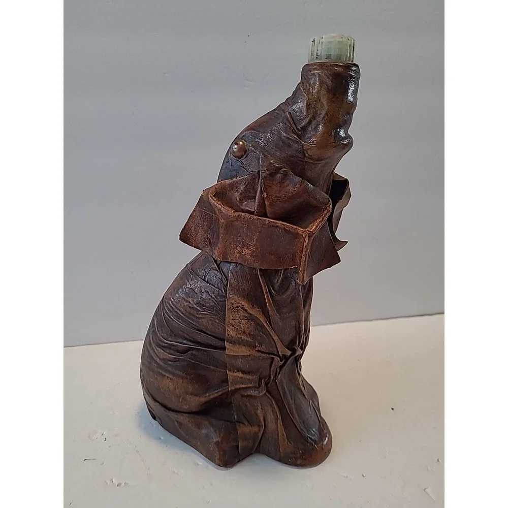 Vintage‎ Vetropelle Brown Leather Wrapped Elephant Gold Chain Wine Bottle