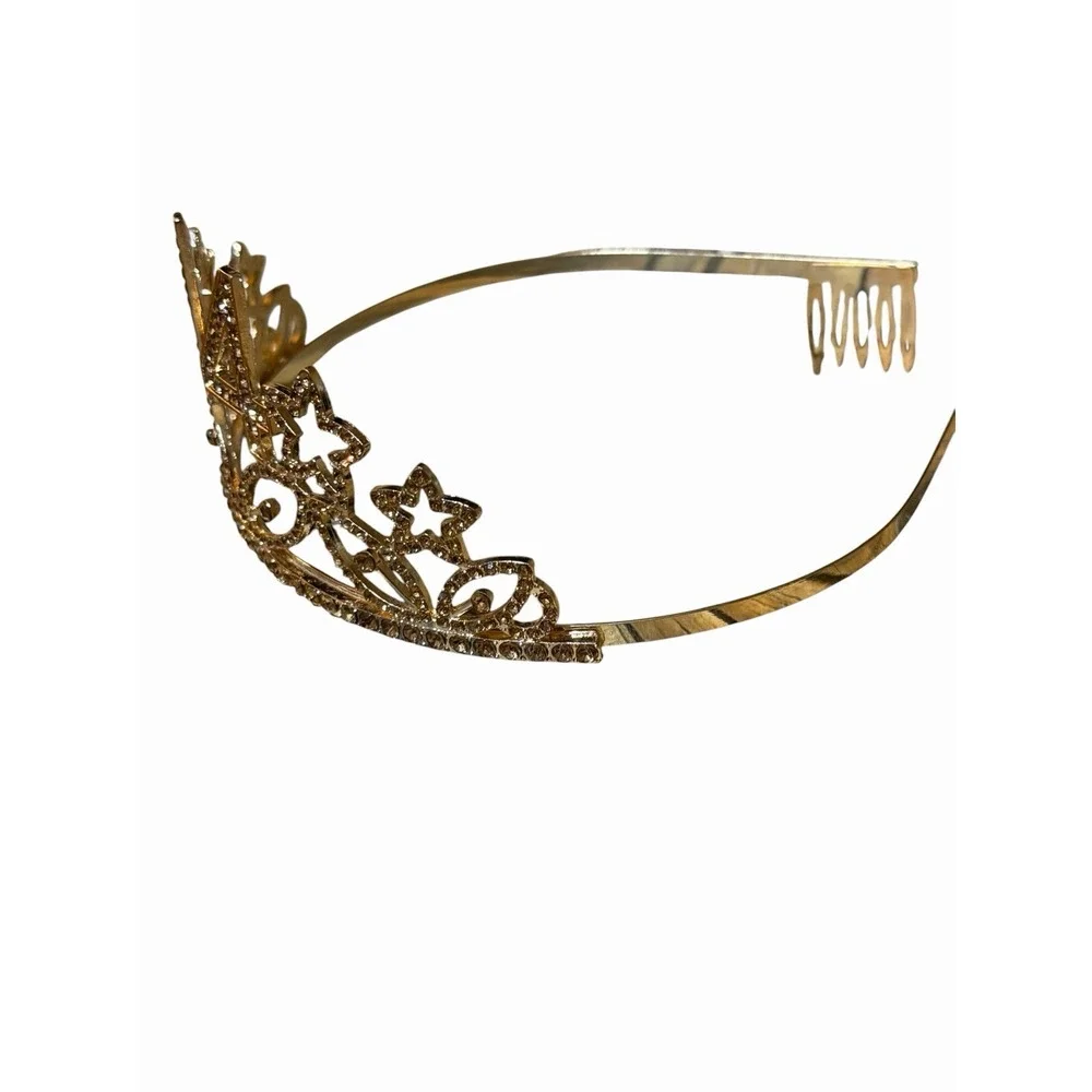 Gold 14th Birthday Tiara-Rhinestone Star‎ Princess Crown For 15th Bday