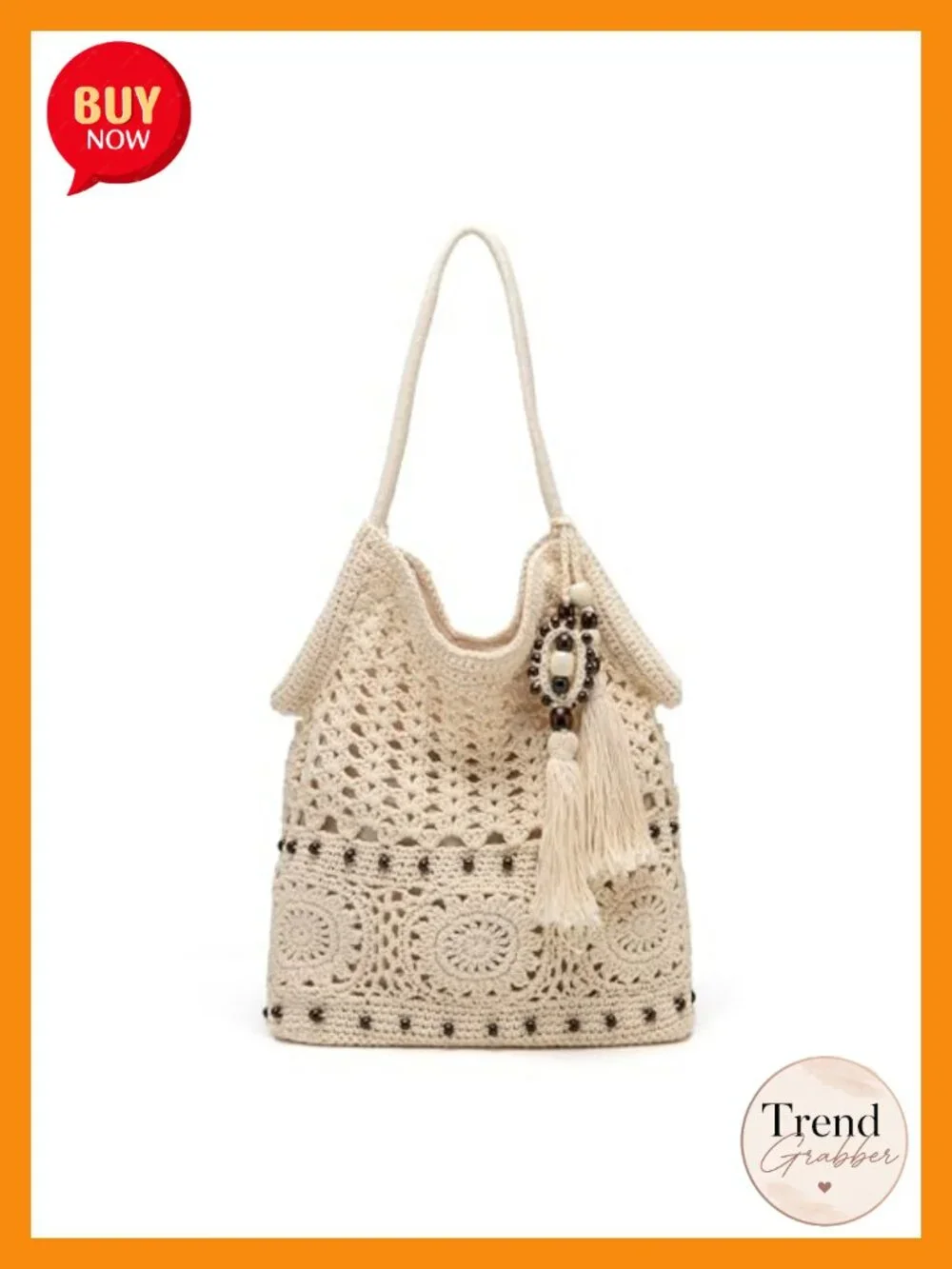 Woven Yarn Crochet Hobo Bag Tote with Tassels Boho Shoulder Purse
