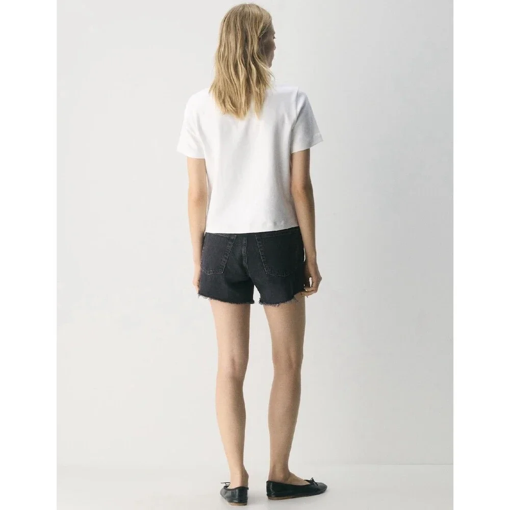 AGOLDE Parker Long Black Denim High Rise Fray Hem Jean Shorts Women’s Size 33