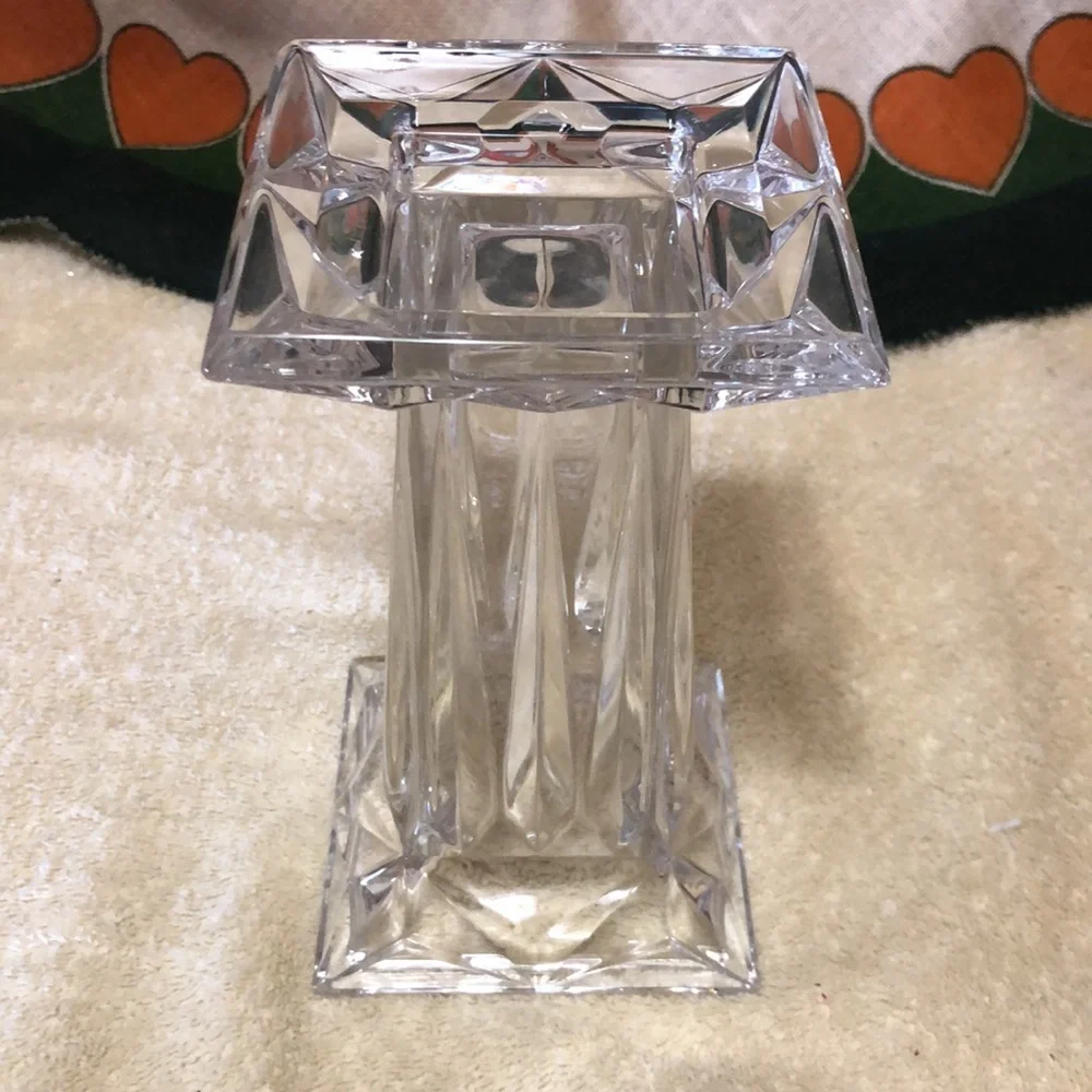 Vintage Heavy Cut Glass Pedestal Candle Holder/Vase, Reversible 7x4”