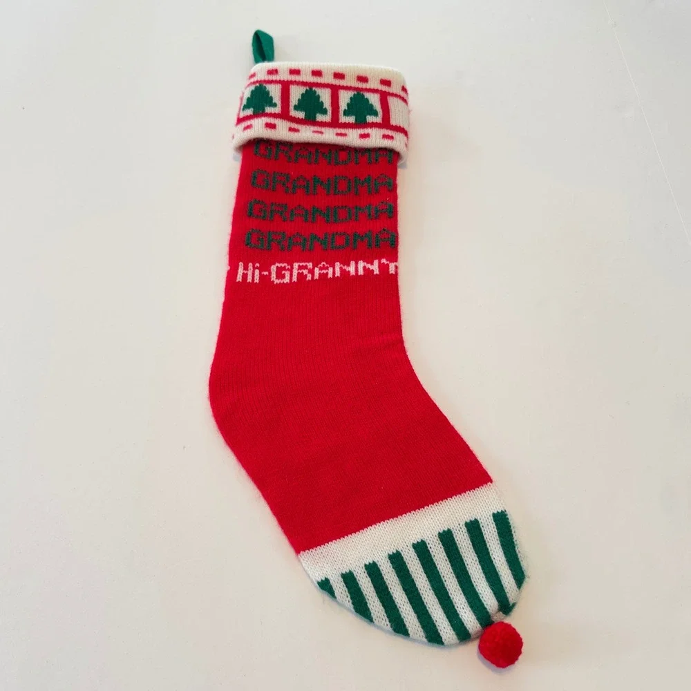 Vintage 1983 Kurt S Adler Grandma Hi-Granny Knit Christmas Stocking‎ Red Green