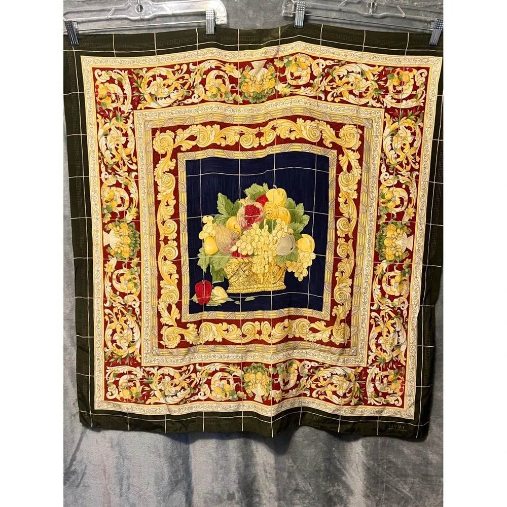 Loewe Silk Scarf Ceramica Sevillana Tile Fruit Print‎ Italy 34x34 Luxury