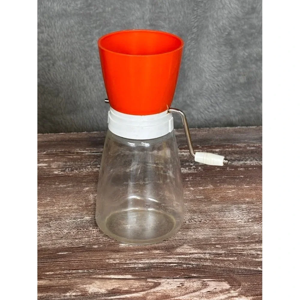 Vintage‎ Federal Housewares Glass Jar Nut Grinder Chopper Orange Top