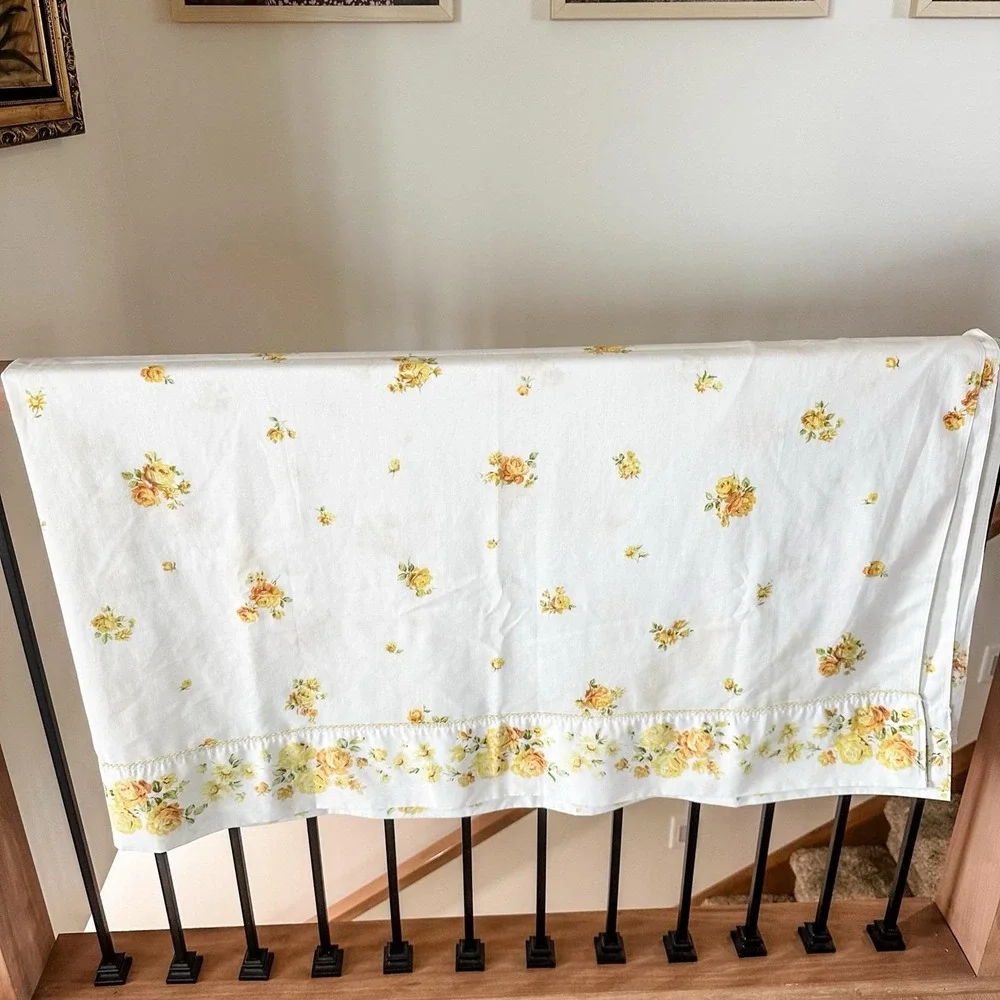 VTG Fashion Manor Top Flat Sheet Double‎ Bed JC Penney Yellow Rose Muslin