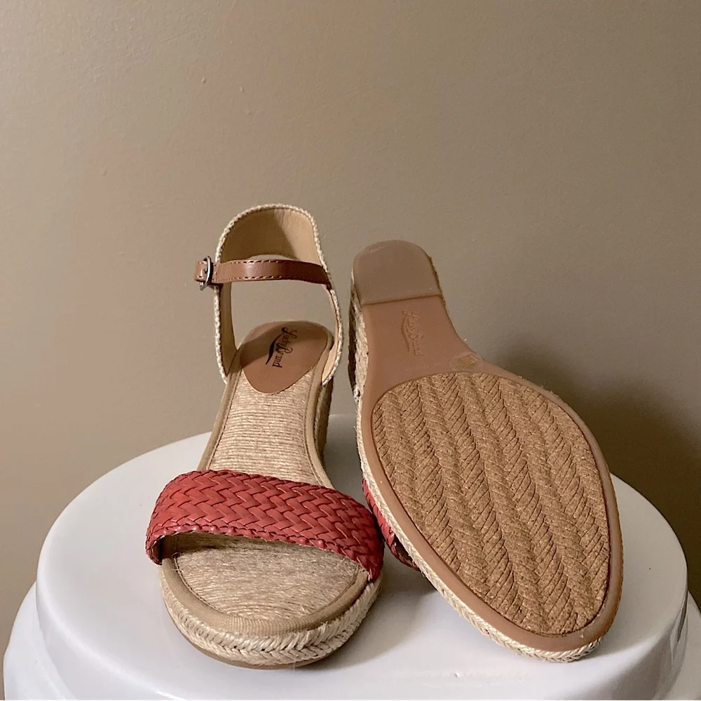 LUCKY BRAND OPEN TOE KAVELLI WEDGE WOVEN ESPADRILLES SANDALS Tan Red 9.5