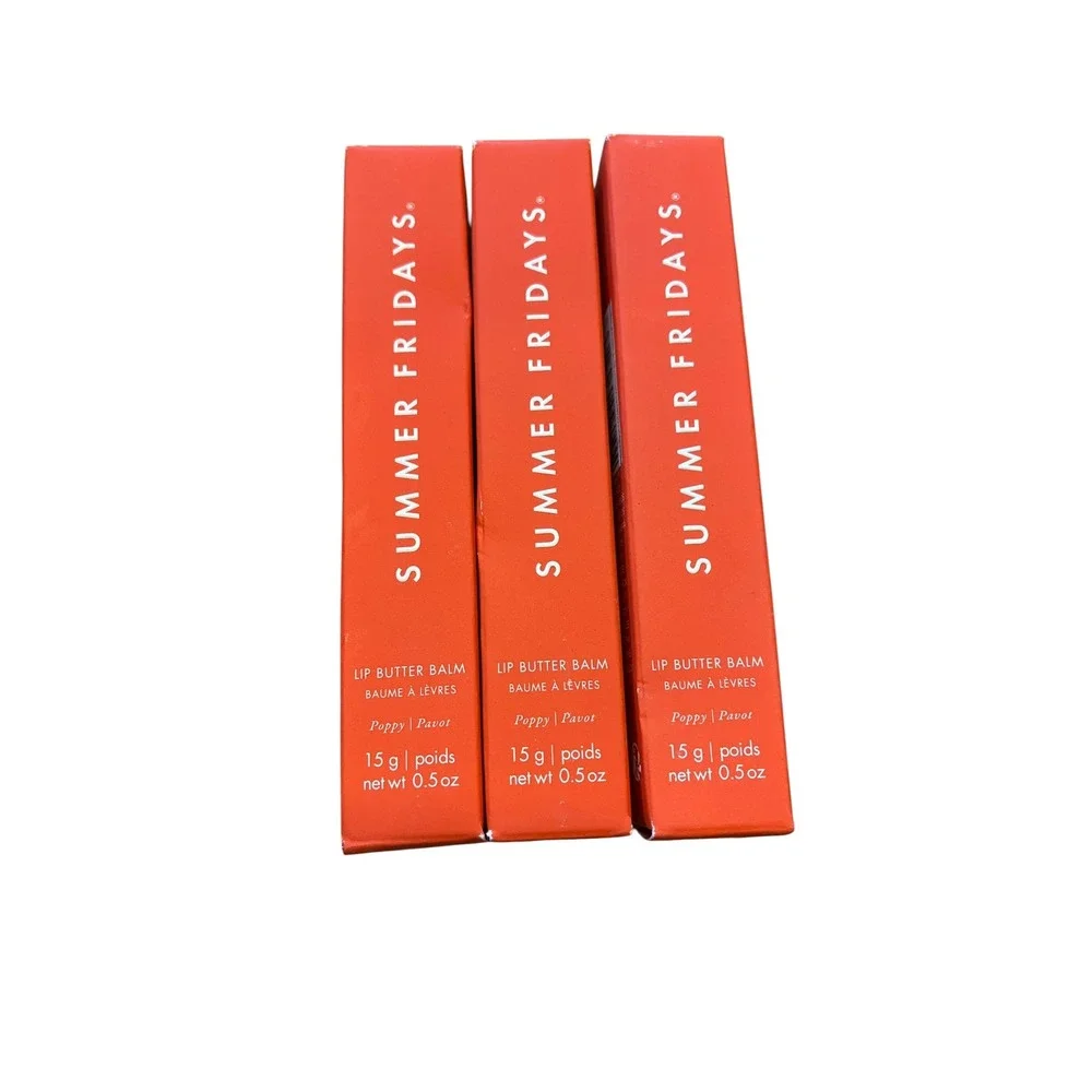 Summer Fridays Lip Butter Balm POPPY Lot of 3 New In Box Sealed 0.5oz Each