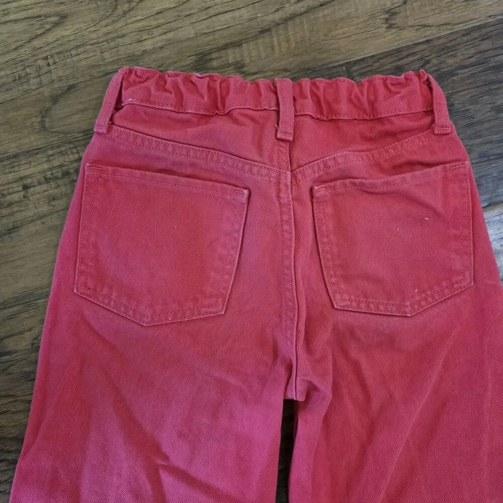 Girls Size 10 Jeans High Rise Baggy Wide Leg Blue Pink Denim