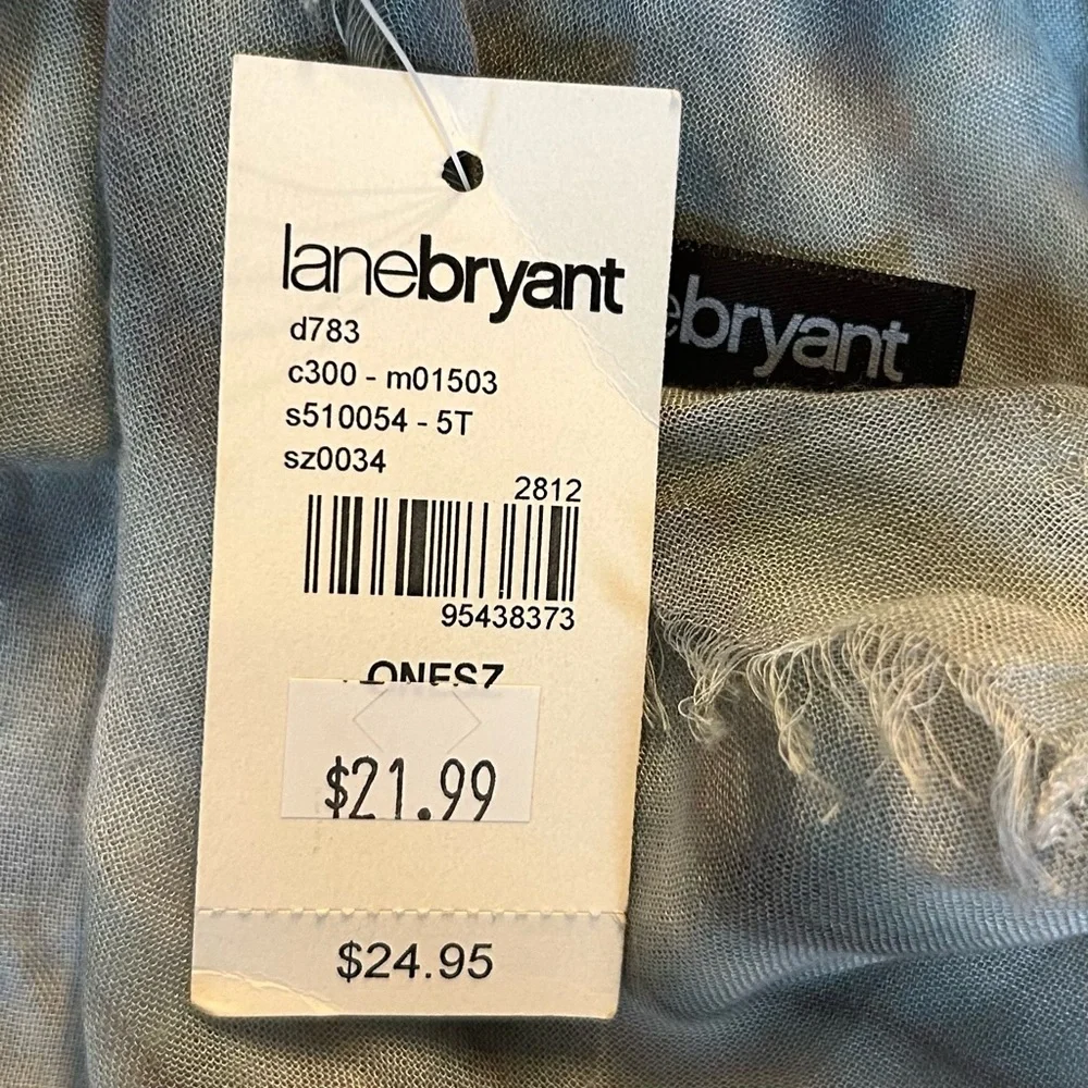 Lane Bryant Tie Dye Fringe‎ Lightweight Boho Beach Scarf Grey White Pink NEW