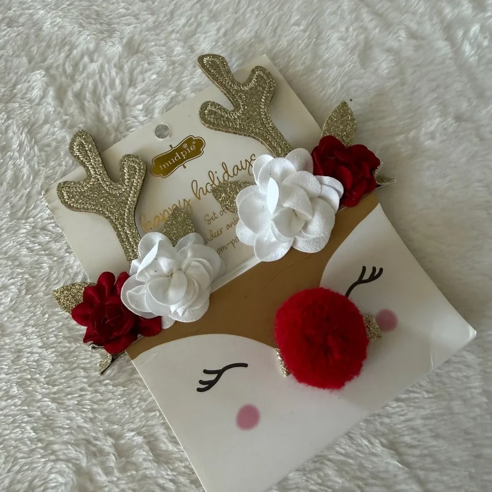 Mud Pie Holidays Reindeer Clips Toddler Girls Christmas Hair Accessories NWT‎
