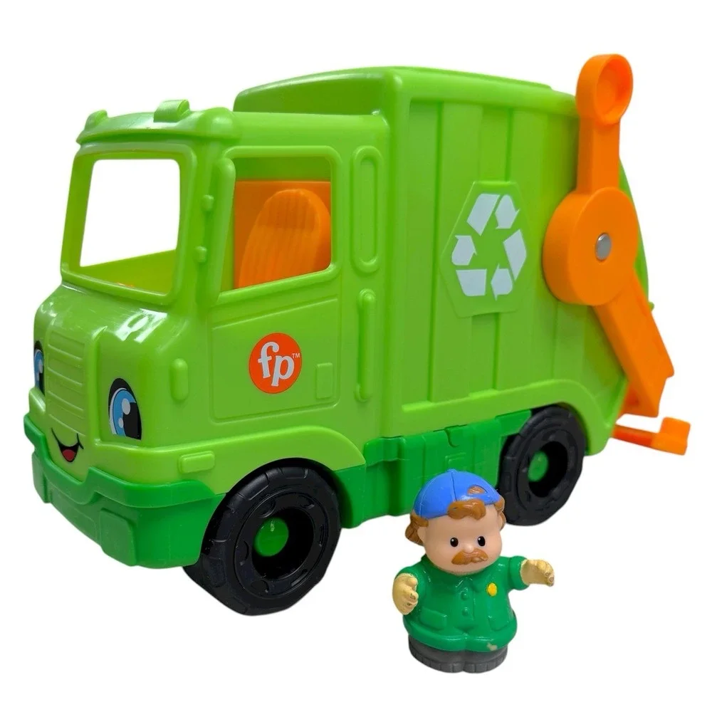 Fisher Price Little People Recycling Truck Toy W/ Figure Sound Singing WORKS!‎