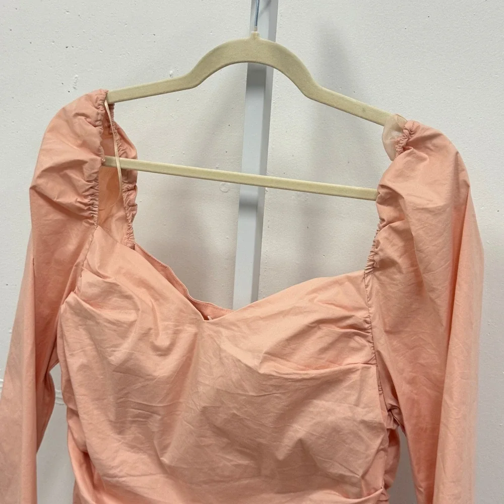 ASTR the Label Blush Sweetheart Ruched Puff Long Sleeve Blouse Size XL Pink‎